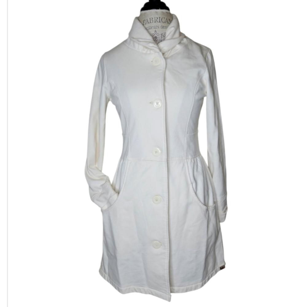 Prana Living Mariska Ivory Cream Fleece Backed Cotton Jacket Shawl Collar Size S